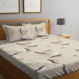 Myntra Elegant Homes Beige & Grey Printed 300 TC Fitted King Bedsheet Set 2.5 x 2.2 m-image-51