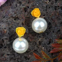 KPOP Gold-Plated Floral Beaded Drop Earrings-1