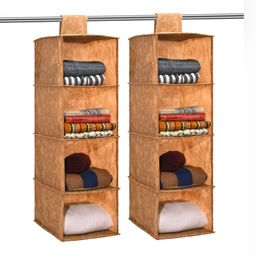 Aura Brown & Beige 2 Pieces Printed Foldable 4 Shelf Hanging Closet Organisers-38