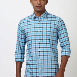 Peter England Casuals Men Spread Collar Tartan Checked Cotton Slim Fit Casual Shirt-picture-32