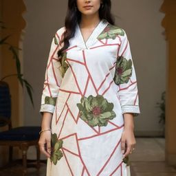 Indo Era Women Floral Printed Regular Thread Work Pure Cotton Kurta with Trousers-picture-14
