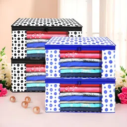 Aura White & Blue 4 Pieces Polka Dot Printed Foldable Non-Woven Multi-Utility Organisers-35