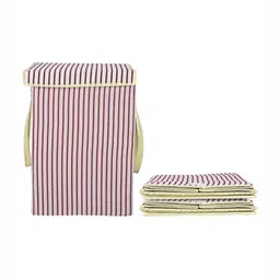 Aura 3Pcs White & Maroon Striped Foldable Laundry Bags With Lid 75 L Each-13