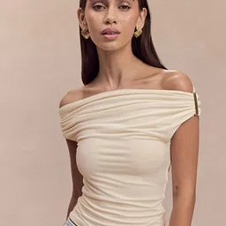 Outzidr Women Off-Shoulder Fitted Top With Ruched Bodice-picture-19