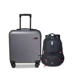 SWISS MILITARY Set Of 2 Textured Hard-Sided Cabin Luggage Trolley & Laptop Bag-18