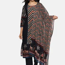 RAJMANDIRFABRICS Women Ethnic Motifs Striped Cotton Kurta with Trousers & Dupatta-42