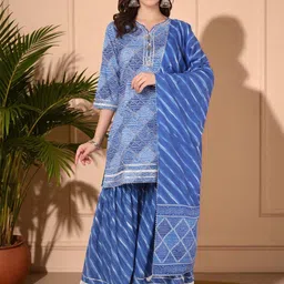 Azira Bandhani Printed V-Neck Gotta Patti Pure Cotton Kurta With Sharara & Dupatta-picture-6