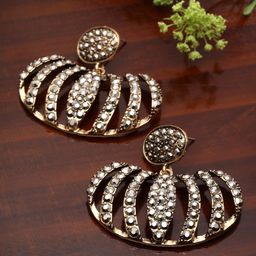 Moedbuille Gold-Plated Crystals Studded Oxidised Crescent Shaped Drop Earrings-19