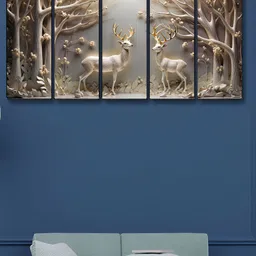 Myntra Elegant Homes White & Brown 5 Piece Wood Birds and Animals Wall Paintings-image-74