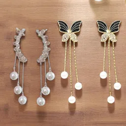 Krelin Gold-Plated Rhinestone Studded Contemporary Drop Earrings-image-5