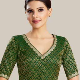 Studio Shringaar Embroidered V-Neck Readymade Saree Blouse-image-61