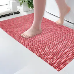 Kuber Industries Red Self-Design Anti-Skid Bath Mat-22