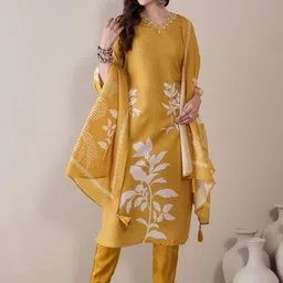 Anouk Women Floral Printed Regular Thread Work Kurta with Trousers & With Dupatta-9
