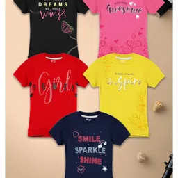 3PIN Girls Pack Of 5 Graphic Printed Round Neck Cotton T-shirt-picture-16