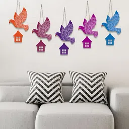 ArtVibes 5-Pcs Blue & Purple Printed Flying Birds Wooden Wall Hanging-23