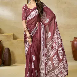 HERE&NOW Ethnic Motifs Printed Saree With Unstiched Blouse Piece-picture-53