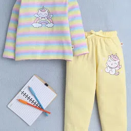 BUMZEE Girls Striped T-Shirt & Printed Jogger Night suit-picture-31