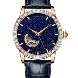 ZAADRAN Unisex Embellished Dial & Leather Straps Analogue Automatic Watch Space Moon Blue-picture-26