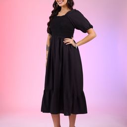 Raiyani Fashion Puff Sleeves Square Neck Smocked Fit & Flare Dress-picture-7