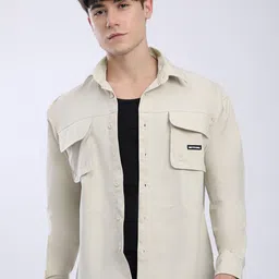 Beyoung Men Spread Collar Solid Cotton Relaxed Fit Casual Shirt-image-61