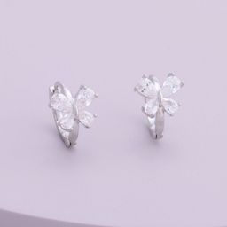 Kushal's Fashion Jewellery Rhodium-Plated Zircon Studded Butterfly Shaped Hoop Earrings-image-52