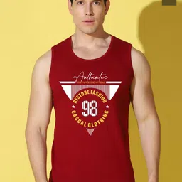 WOOSTRO Pack Of 2 Printed Cotton Gym Vests VWS26(98 MAROON)(ALONE OLIVE)-26