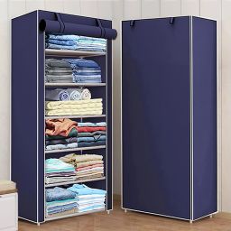 1 Door 6 Shelf Fabric PP Collapsible Wardrobe-14