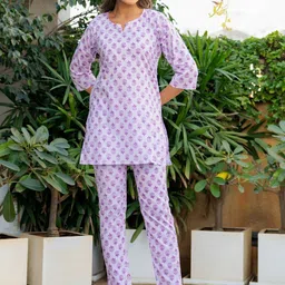 HOUSE OF JAMOTI Purple Printed Haze Rozana Set-image-83