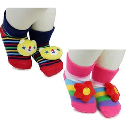 NESKA MODA Kids-Unisex Set Of 2 Ankle Length Cotton Socks-78