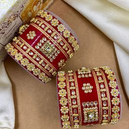 Wedding Chuda by Hitesh Bangles Set Of 10 Stone-Studded Bangles-7