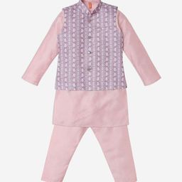 Ethnicity Boys Mandarin Collar Straight Kurta with Trousers & Printed Nehru jacket-35