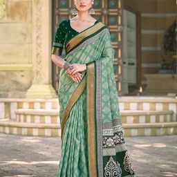 all about you Geometric Printed Zari Pure Cotton Bagru Saree with Blouse Piece-14