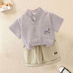 FOREVER FRIDAY Boys Striped Pure Cotton Shirt With Shorts-picture-43