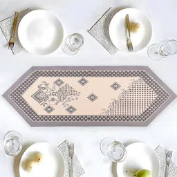 Aura Cream-Colored & Grey Printed Cotton Table Runner-19