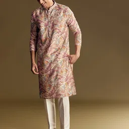 KALKI Fashion Men Floral Printed Kurta with Trousers-picture-31
