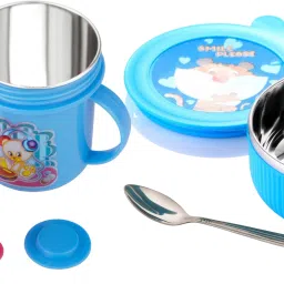 380ml Stainless Steel Air Tight Baby Feeding Bowl With 250ml Sipper Cup for Kids- Stainless Steel-picture-24