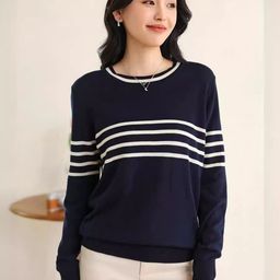KPOP Women Striped Round Neck Pullover-image-95