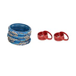 1ST TIME Set Of 12 Blue Alloy Artificial Stones & Beads Bangles-picture-39