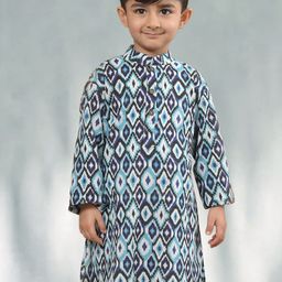 Sangria Boys Blue Geometric Printed Mandarin Collar Straight Kurta-46