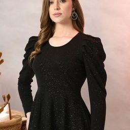IUGA Embellished Puff Sleeve Peplum Top-image-92
