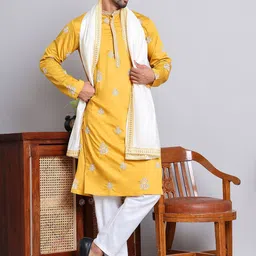 Jompers Men Ethnic Motifs Embroidered Kurta with Pyjama & Dupatta-image-98