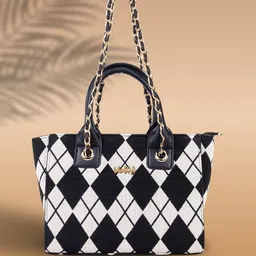 LIKE STYLE Geometric Textured Jute Structured Shoulder Bag-73