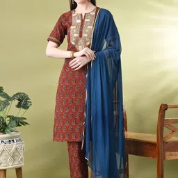 KALINI Women Floral Printed Regular Gotta Patti Pure Cotton Kurta with Trousers & With Dupatta-image-85