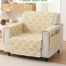 HOKIPO Off White & Yellow Printed Polyester 1 Piece Sofa Cover-6
