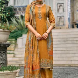 MOJILAA Women Ethnic Motifs Printed Regular Mirror Work Kurta with Palazzos & Dupatta-picture-3