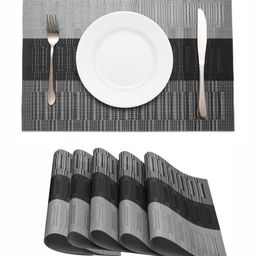TIED RIBBONS 6Pcs Black & Grey Striped Rectangle Table Placemats-25