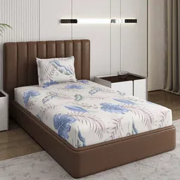 Monte Carlo White & Blue Pixel Ethnic Printed 120 TC Single Bedsheet Set 1.52 m x 2.30 m-picture-49