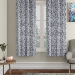 HOSTA HOMES Grey & White Set of 2 Geometric Window Curtain-1
