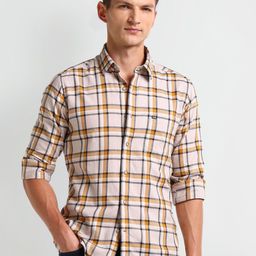 Arrow Men Modern Spread Collar Tartan Checked Cotton Slim Fit Casual Shirt-image-84