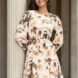 Stylecast X Slyck Floral Printed Round Neck A-Line Above the Knee Length Dress-image-10